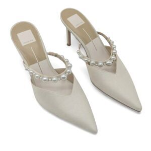 Dolce Vita Women's Size 9.5 Kanika Vanilla Pearl Mid Heel Pointed Toe Dress Mule